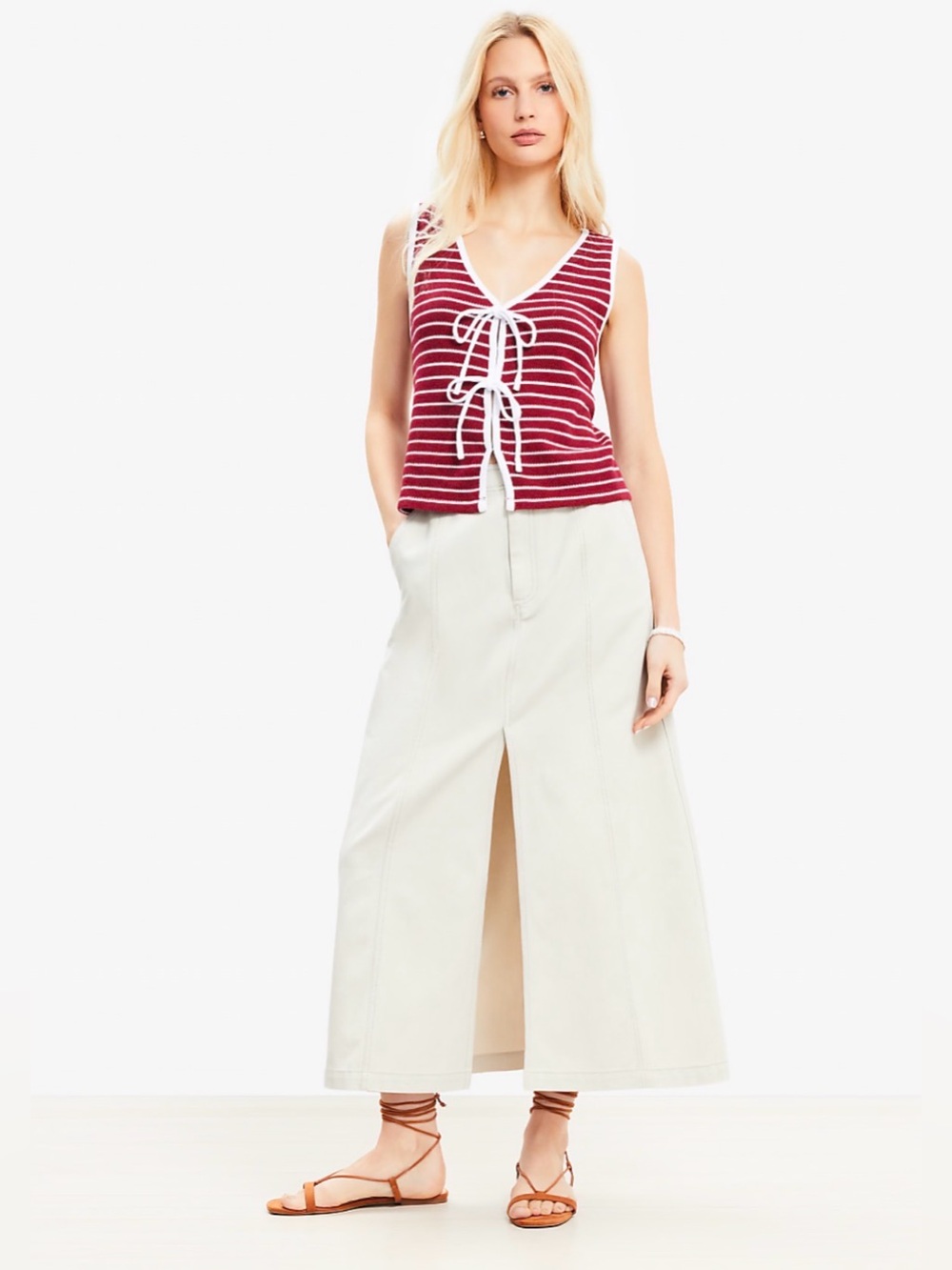 LOFT Front Slit Seamed Midi Pocket Skirt